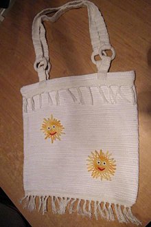 Kabelky - Tkaná taška biela so slniečkami - 5198510_