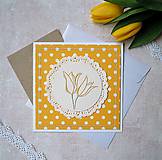Papiernictvo - Pozdrav vyšívaný, jarný - "Tulipány v žltej" - 5205582_