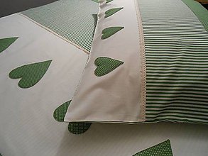 Úžitkový textil - Patchwork posteľná bielizeň smotanovo-zelená so srdiečkami - 5210719_