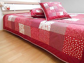 Úžitkový textil - Prehoz, vankúš patchwork vzor bordovo červená-biela( rôzne varianty veľkostí ) - 5219022_