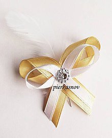 Svadobné pierka - Svadobné pierko bielo zlaté s perím - 5295378_