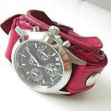 Náramky - Dámske červené hodinky s koženým náramkom - 5317041_