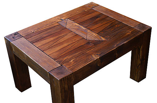 Masívný stôl s drevenou mozaikou