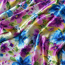 Textil - Vzorovaný satén modro fialové kvety - 5351493_
