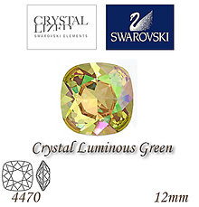 Korálky - SWAROVSKI® ELEMENTS 4470 Square Rhinestone - Crystal Luminous Green, 12mm, bal.1ks - 5356387_
