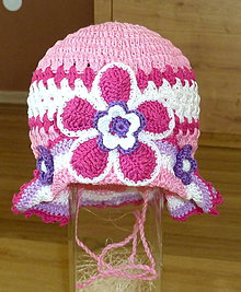 Detské čiapky - Bielo ruzovo fialovy klobucik - 5379869_