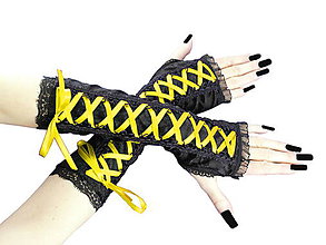 Rukavice - Dámské čierno žlté rukavice 0365 - 5392057_