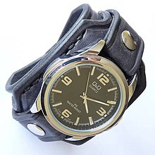 Náramky - Čierne kožené hodinky - 5391273_