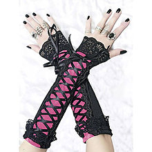 Rukavice - Elegantné spoločenské čierné ružové rukavice 0340AJ - 5400710_