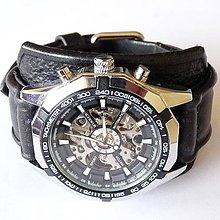 Náramky - Steampunk hodinky kožené čierne - 5428730_