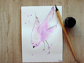 Kresby - ružový metalický vtáčik IV. - 5437759_