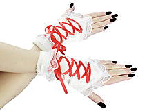 Rukavice - Dámské biele rukavičky s korzetovým šnurovaním 1320A - 5461075_