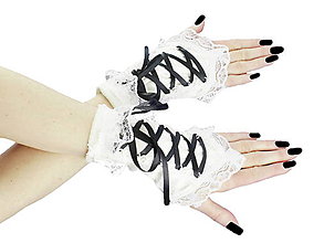 Rukavice - Dámské biele rukavičky s korzetovým šnurovaním 1320B - 5461107_