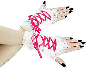 Rukavice - Dámské biele rukavičky s korzetovým šnurovaním 1320C - 5461123_