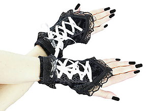 Rukavice - Dámské čierno biele rukavičky s korzetovým šnurovaním 1320B - 5462287_