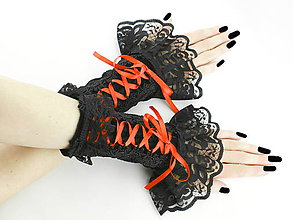 Rukavice - Spoločenské bezprstové rukavice čierno oranžové 0305J - 5473074_