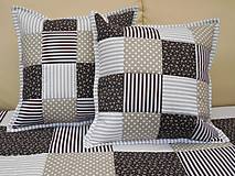 Úžitkový textil - Prehoz, vankúš patchwork vzor béžovo-čokoládová ( rôzne varianty veľkostí ) - 5472894_