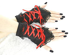 Rukavice - Bezprsté gothic čierno červené rukavice  0990 - 5481592_
