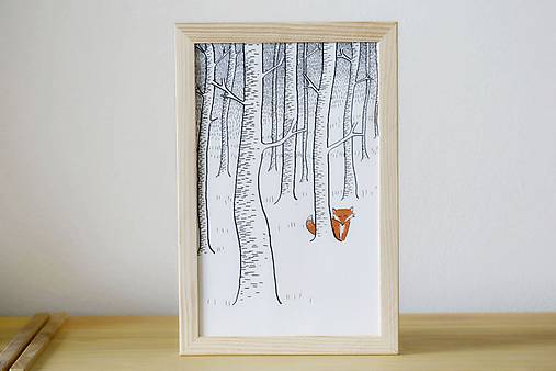  - Líška - ilustrácia v drevenom ráme - 5485130_