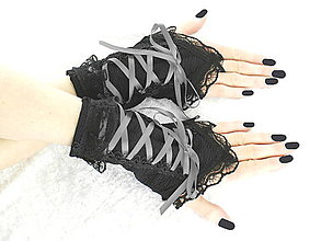 Rukavice - Bezprsté gothic čierno šedé rukavice  0990 - 5491639_
