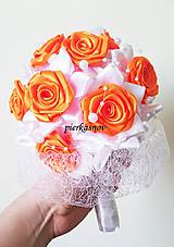Kytice pre nevestu - Kytica bielo - oranžová s ružičkami - 5489578_