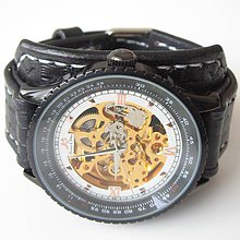 Náramky - Čierne hodinky - kožený náramok - 5492200_