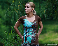 Topy, tričká, tielka - Dámske tričko batikované a maľované TYRKYSOVÁ HLADINA - 5495839_