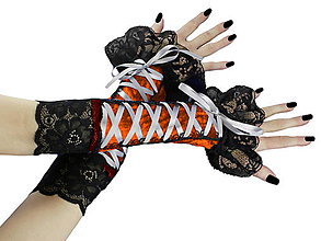 Rukavice - Gothic rukavičky bezprsté čierno oranžové  050 - 5501096_