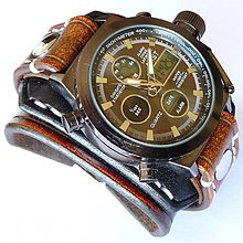 Náramky - Hnedo čierne pánske kožené hodinky - 5505605_