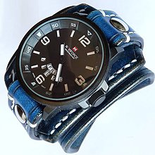 Náramky - Modré kožené hodinky - 5509176_