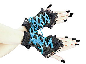 Rukavice - Bezprsté zamatové rukavičky s korzetovým šnurovaním 003 - 5517798_