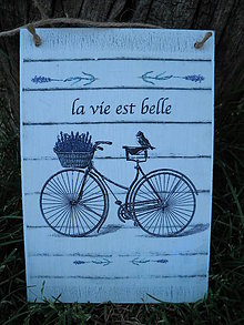 Dekorácie - Vintage cedulka "La vie est belle" - 5522368_