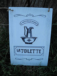 Dekorácie - Vintage cedulka "La toilette" - 5522426_