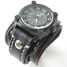 Náramky - Gotické kožené hodinky hnedo čierne - 5531633_
