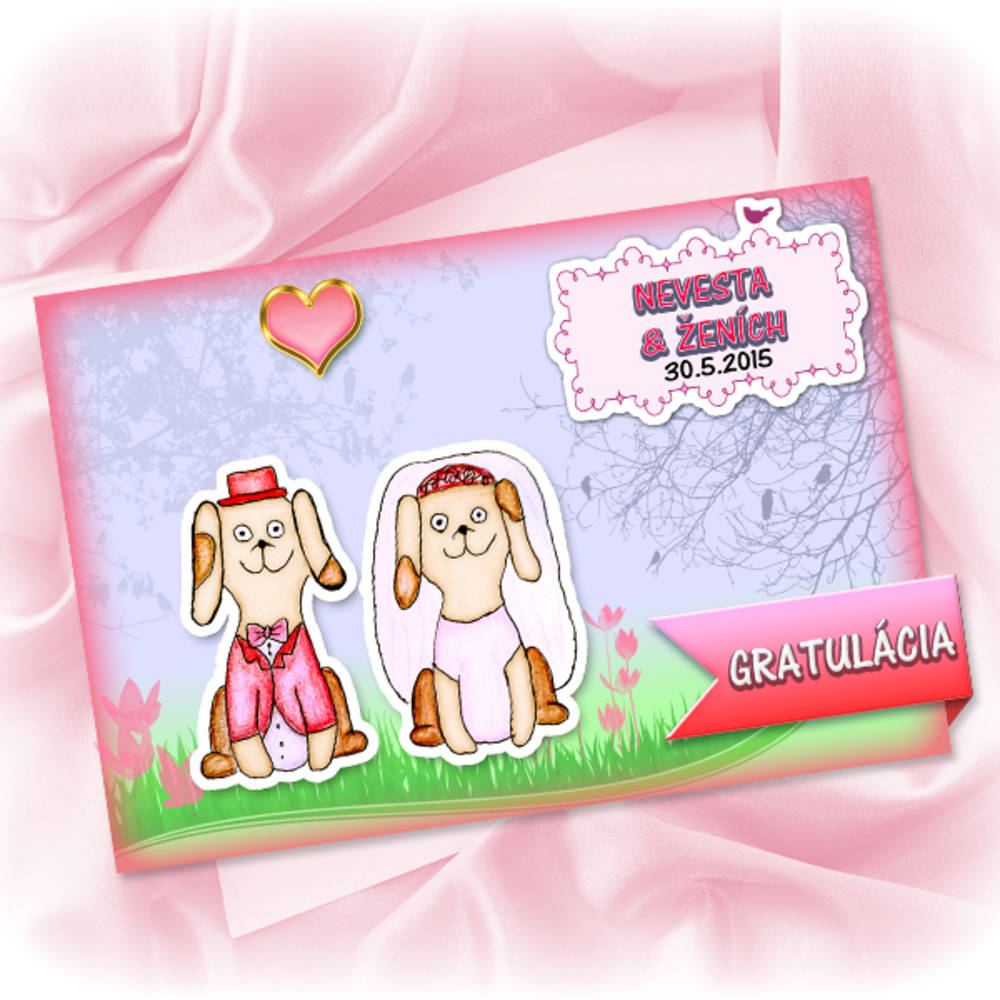 Zvieracia svadba - grafická pohľadnica (psíky)