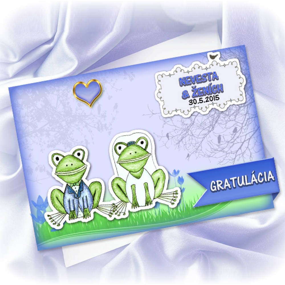 Zvieracia svadba - grafická pohľadnica (žabky)
