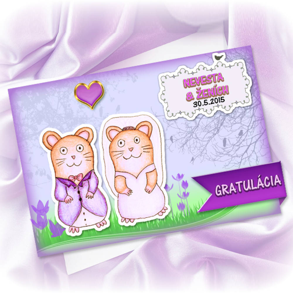 Zvieracia svadba - grafická pohľadnica (škrečky)
