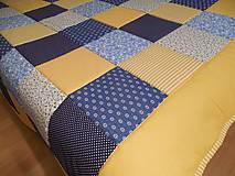 Úžitkový textil - Prehoz, vankúš patchwork vzor žlto-modrá, prehoz 140x200 cm - 5562966_