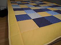 Úžitkový textil - Prehoz, vankúš patchwork vzor žlto-modrá, prehoz 140x200 cm - 5562967_
