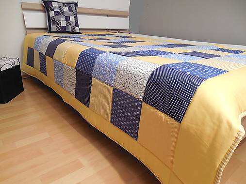  - Prehoz, vankúš patchwork vzor žlto-modrá, prehoz 140x200 cm (prehoz 140x200 cm) - 5562963_