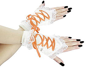Rukavice - Dámské biele rukavičky s korzetovým šnurovaním 1320J - 5568042_