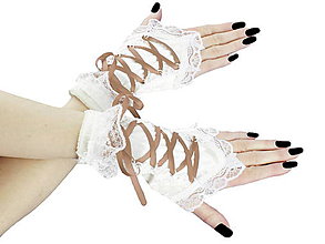 Rukavice - Dámské biele rukavičky s korzetovým šnurovaním 1320N - 5587246_