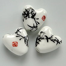 Korálky - Srdce porcelán 14mm-1ks (čierna) - 5589611_