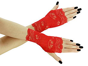 Rukavice - Dámské červené čipkové rukavice 01C - 5598787_