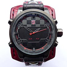 Náramky - Kožené hodinky červené - 5600191_