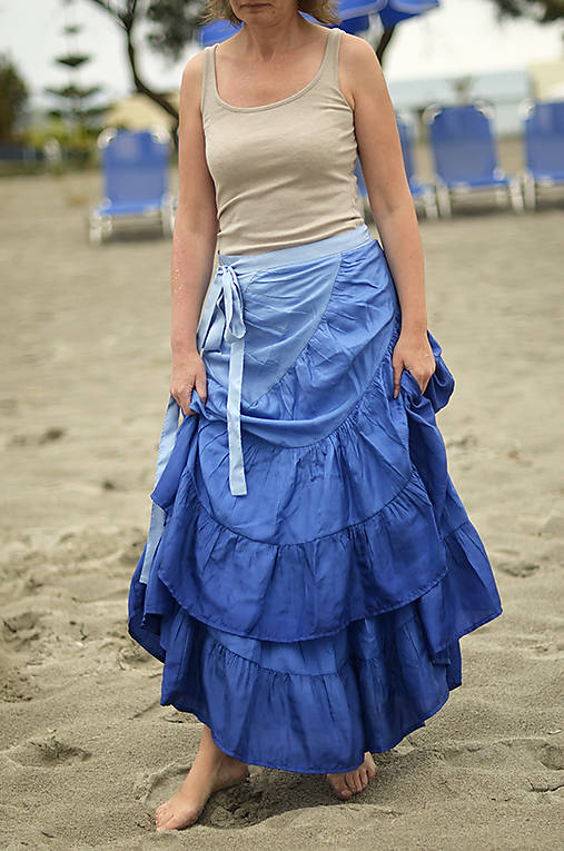 Chvalozpěv pro modrou...romantická hedvábná sukně SKLADEM