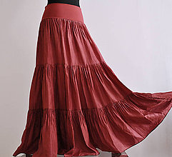 Sukne - Celá zrudla!...dlouhá hedvábná sukně s krátkou spodničkou - 5609787_