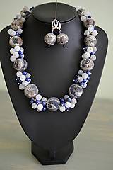 Sady šperkov - Náhrdelník a náušnice z vlny, hodvábu a prírodných kameňov II - 5627534_