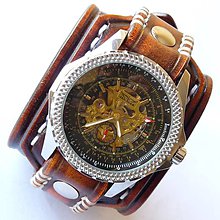 Náramky - Hnedé kožené hodinky - 5628393_