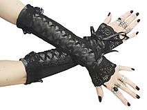 Rukavice - Dámske čierno šedé rukavice s čipkou 0360A - 5634562_